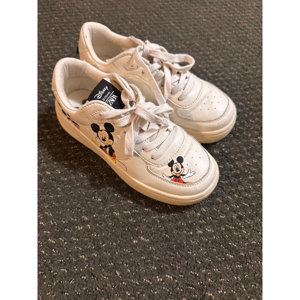 Zara Kids x Disney Mickey Mouse Sneakers Cream Faux Leather Size EU 34/US 2.5